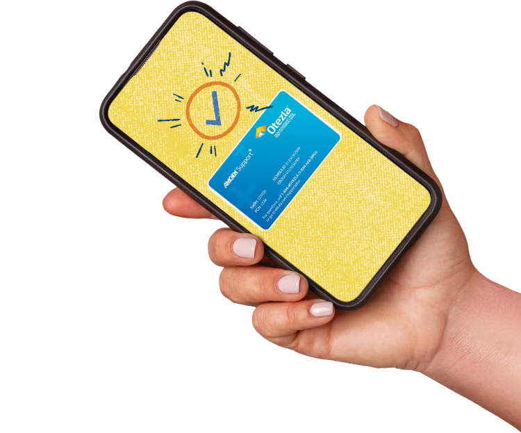 Hand holding copay card from Amgen® SupportPlus program